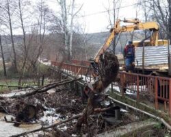Поплава во Довезенце и големи наноси на дрва и отпад под мостовите