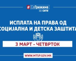 МТСП: Во тек е исплатата на правата од социјална и детска заштита